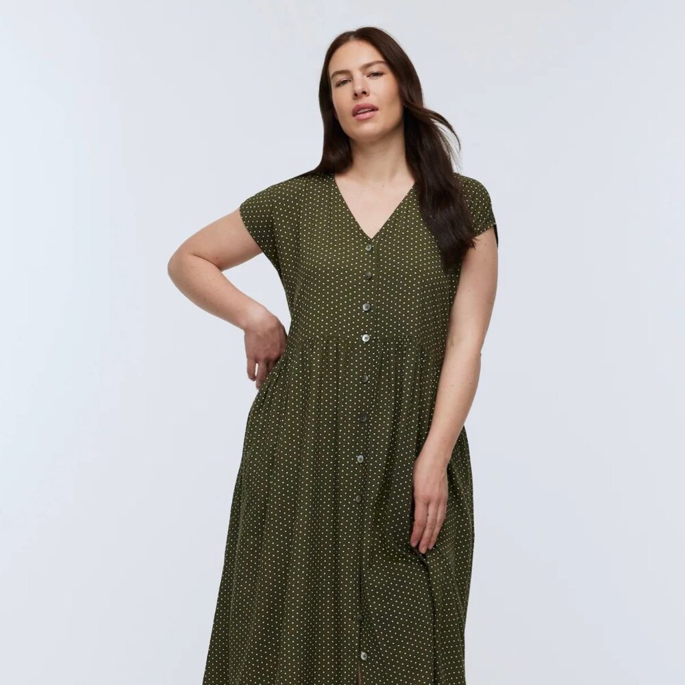 Madewell Button Front Midi Dress in Polka Dot- Small